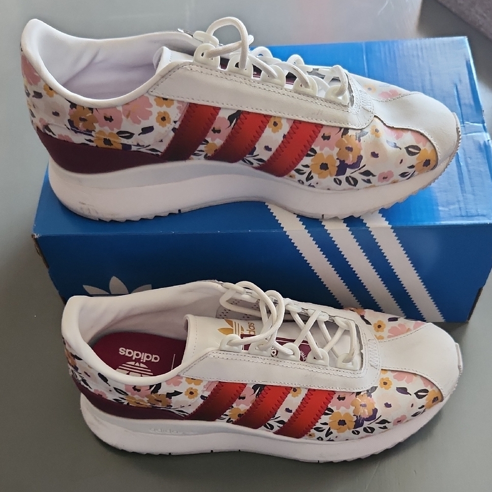 Adidas Floral Sneakers - White and Red/orange